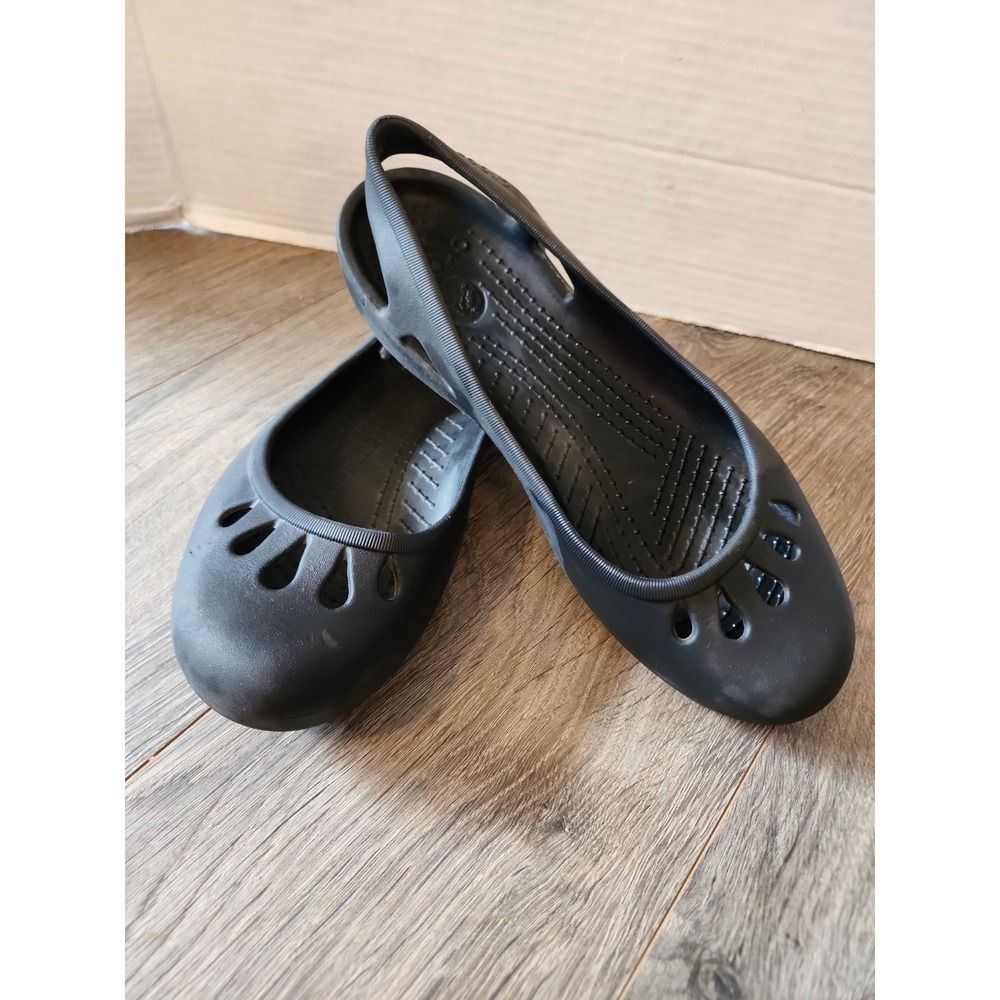 CROCS Thea Ballet Rubber Flats Black Slip On Slingback Womens Size 8 11701